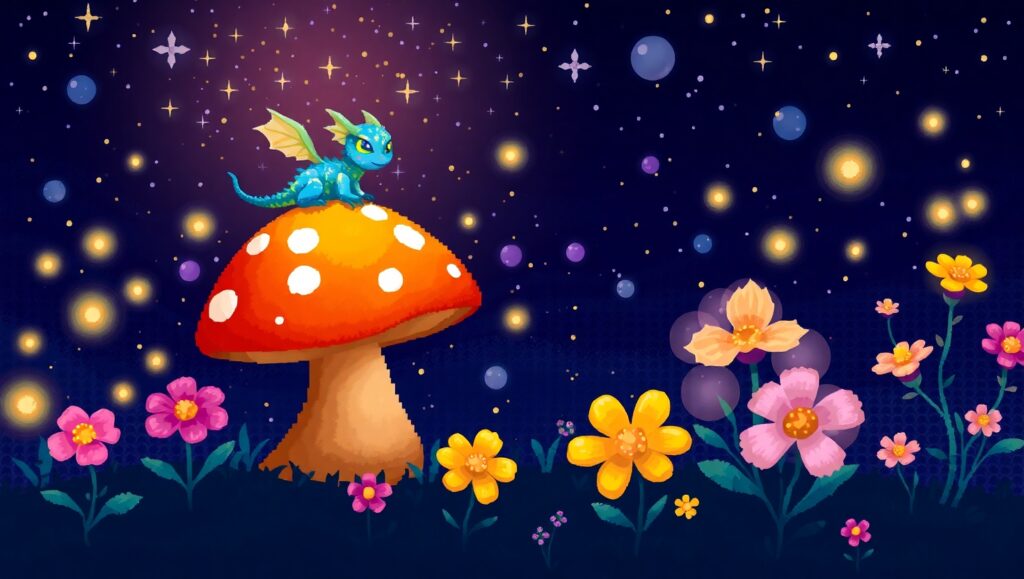 Tiny Dragon Under Starry – free AI stock image
