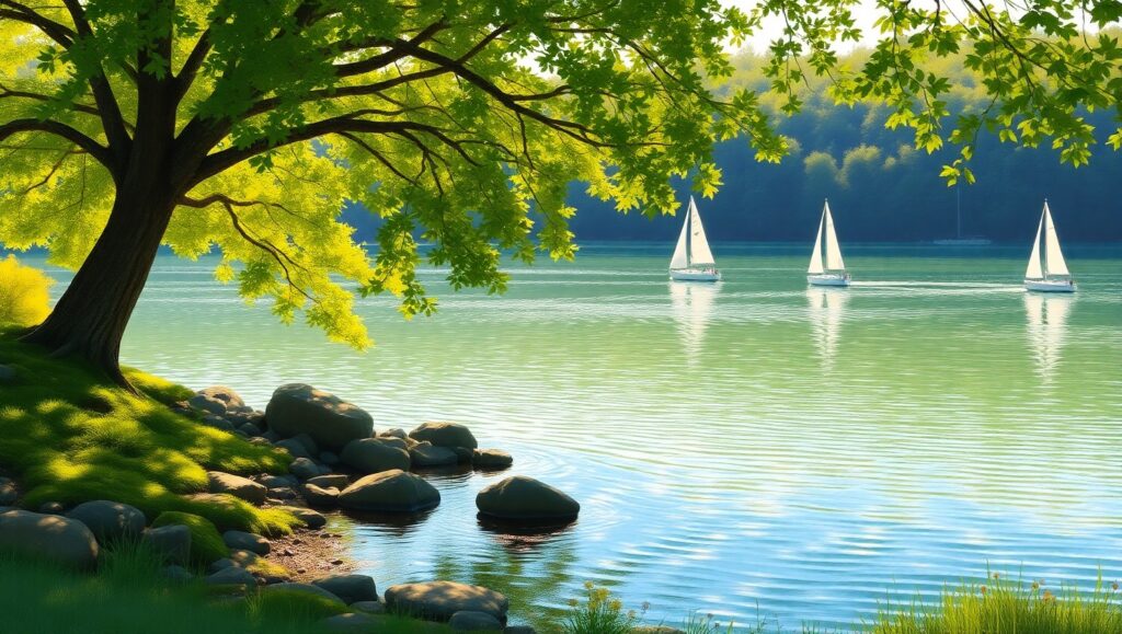 Tranquil Afternoon by the Lake – free AI stock image