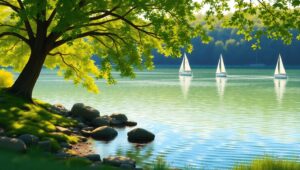 Tranquil Afternoon by the Lake – free AI stock image