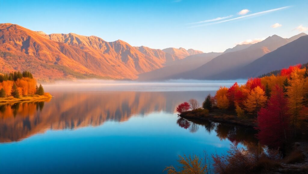 Tranquil Autumn Lake Landscape – free AI stock image