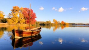 Tranquil Autumn Lake Reflection – free AI stock image
