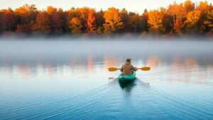 Tranquil Autumn Lake Scene – free AI stock image