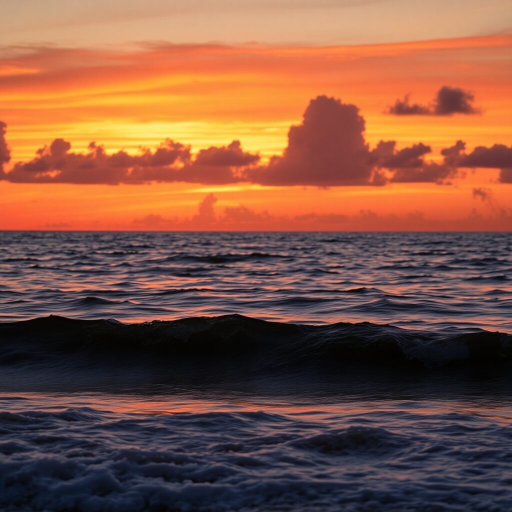 Tranquil Blue Ocean Waves at Sunset – free AI stock image