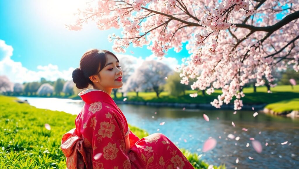 Tranquil Cherry Blossom Scene – free AI stock image