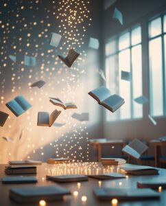 Tranquil Classroom with Floating Books – free AI stock image