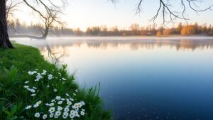 Tranquil Dawn at the Lakeside – free AI stock image