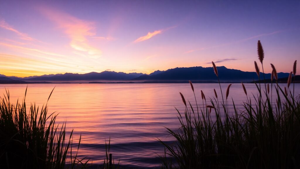 Tranquil Dusk Over a Serene Lake – free AI stock image