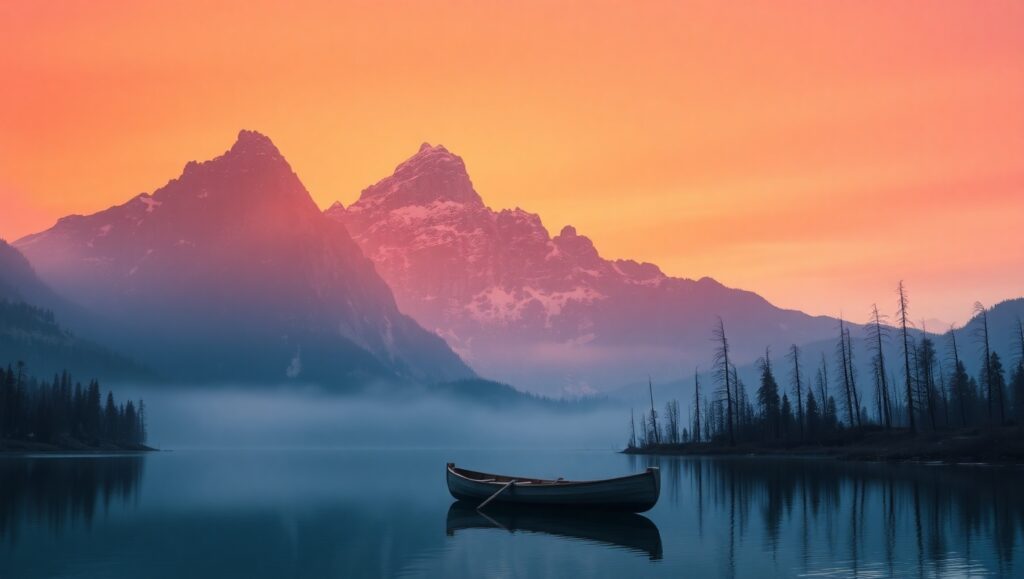 Tranquil Dusk Over Serene Mountains – free AI stock image