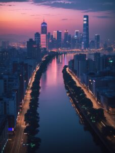 A Tranquil Evening in a Bustling City – free AI stock image