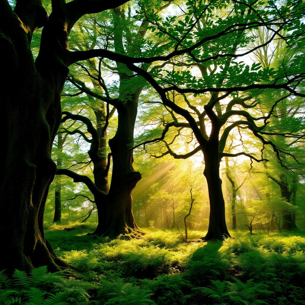 Tranquil Forest Background with Soft Light – free AI stock image