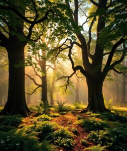 Tranquil Forest Background with Soft Light – free AI stock image