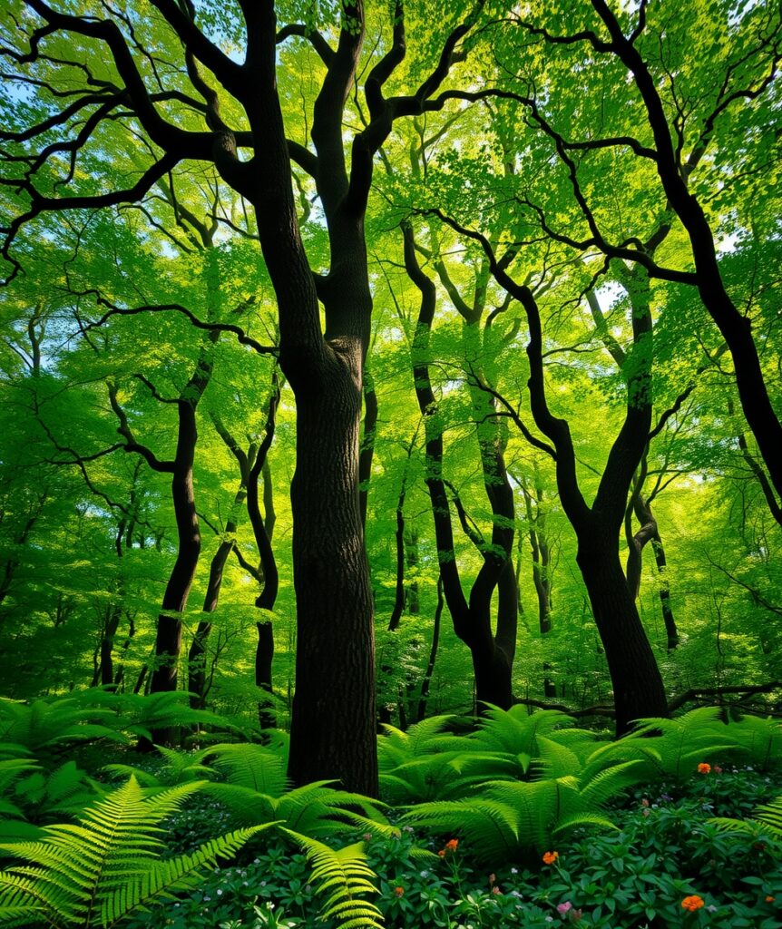 Tranquil Forest Background with Soft Light – free AI stock image
