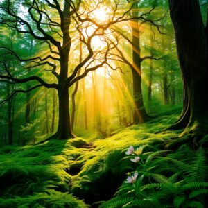 Tranquil Forest Background with Soft Light – free AI stock image