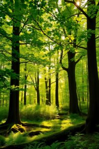 Tranquil Forest Background with Sunlight – free AI stock image