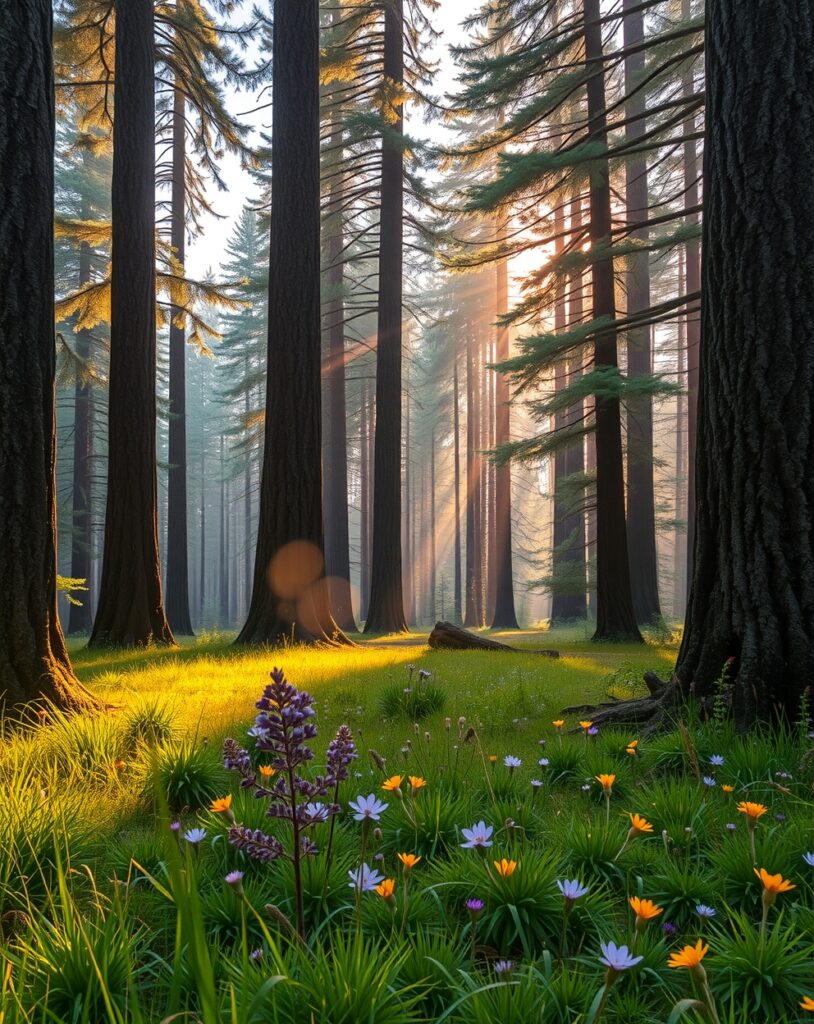 Tranquil Forest Clearing at Dawn – free AI stock image