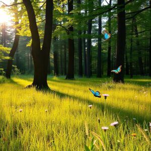 Tranquil Forest Glade Surrounded by Wildflowers – free AI stock image