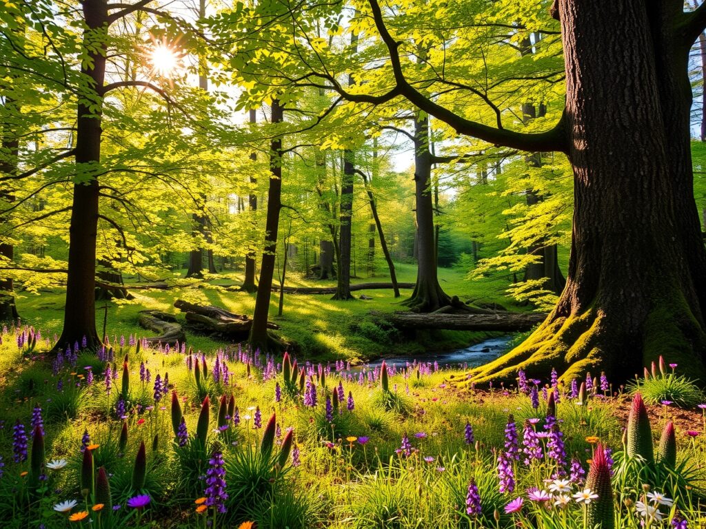 Tranquil Forest Glade with Wildflowers – free AI stock image