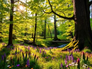Tranquil Forest Glade with Wildflowers – free AI stock image