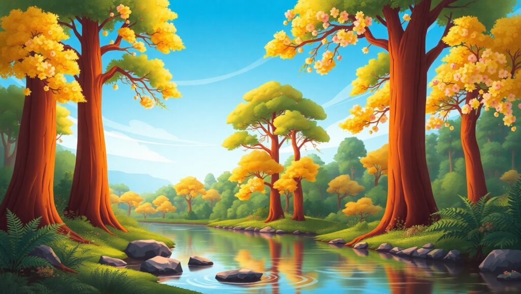 Tranquil Forest Landscape Illustration – free AI stock image