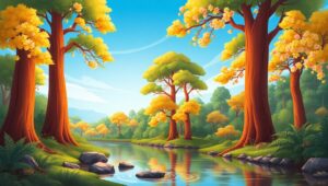 Tranquil Forest Landscape Illustration – free AI stock image