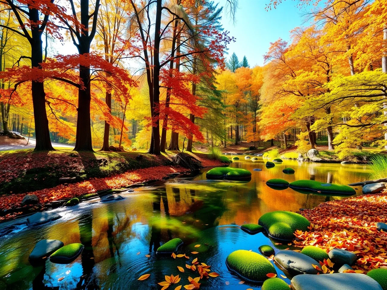 Tranquil Forest Stream in Autumn Colors