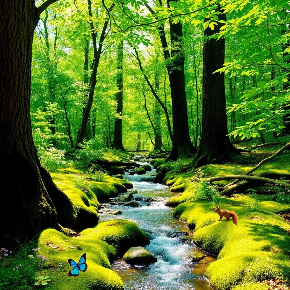 Tranquil Forest Stream on a Sunny Day