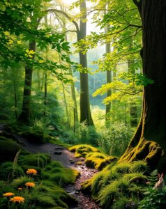 Tranquil Forest with Lush Greenery – free AI stock image