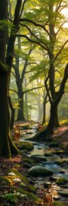 Tranquil Forest with Lush Greenery and Stream – free AI stock image