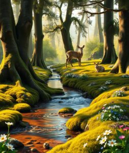 Tranquil Forest with Wandering River Stream – free AI stock image