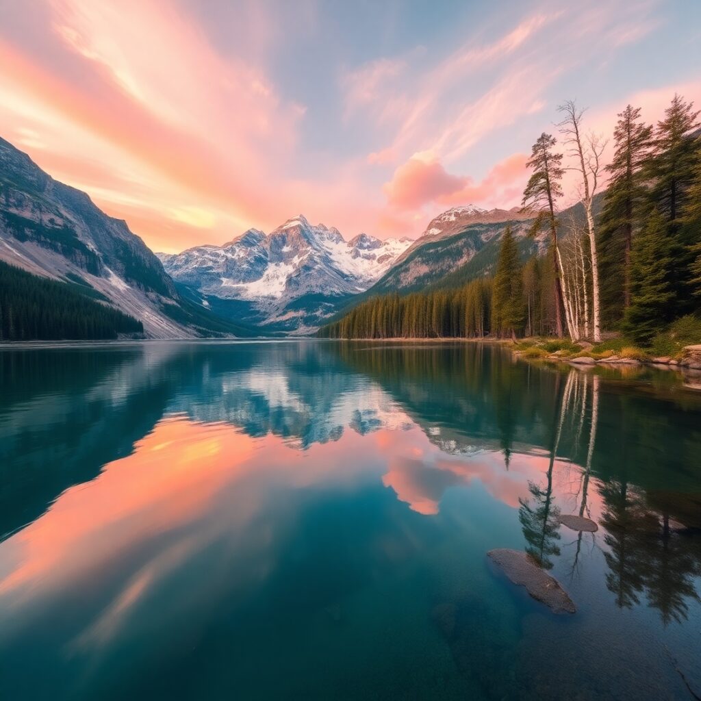 Tranquil Lake at Sunrise During Travel – free AI stock image