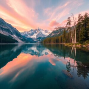 Tranquil Lake at Sunrise During Travel – free AI stock image