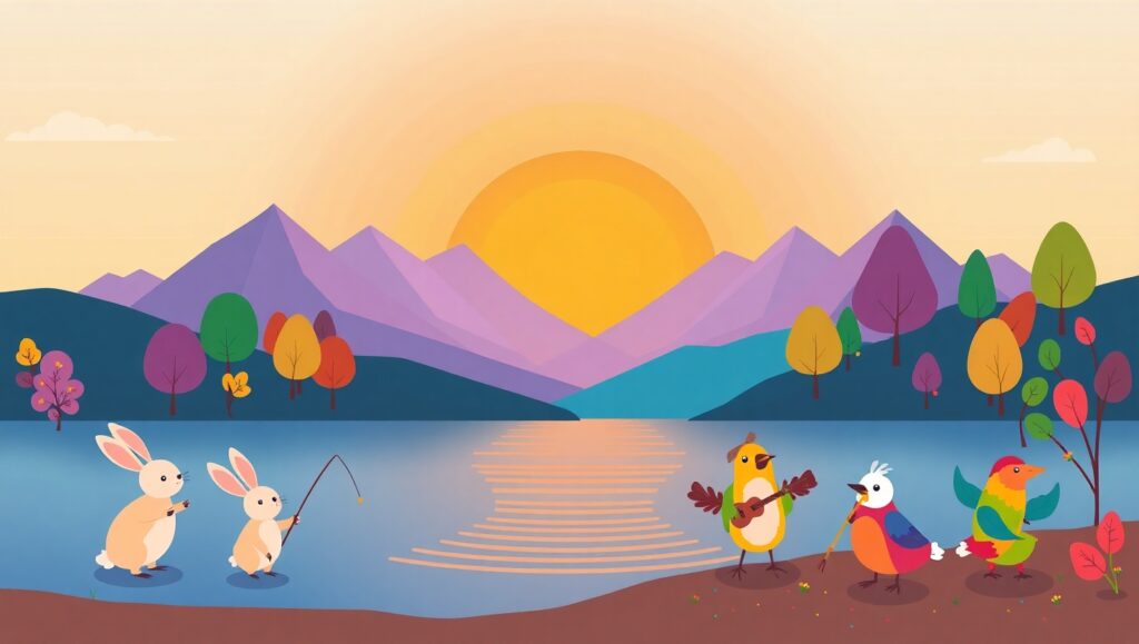 Tranquil Lake at Sunset – free AI stock image