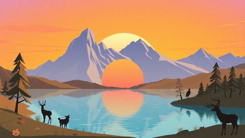 Tranquil Lake at Sunset – free AI stock image