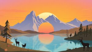 Tranquil Lake at Sunset – free AI stock image