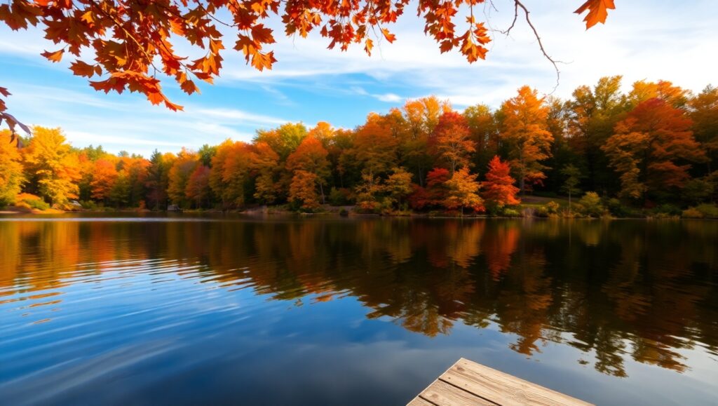 Tranquil Lake in Autumn Colors – free AI stock image
