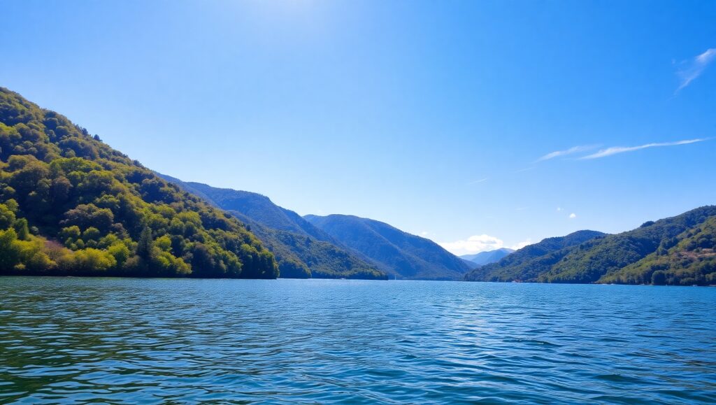 Tranquil Lake in Mountain Landscape – free AI stock image