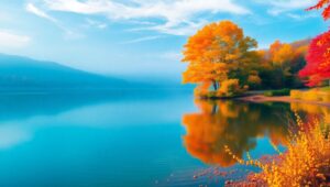 Tranquil Lake in Pointillism Style – free AI stock image