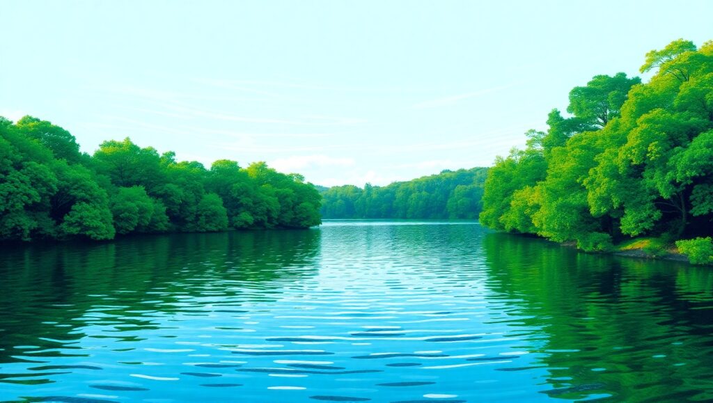 Tranquil Lake in Pointillism Style Q0A – free AI stock image