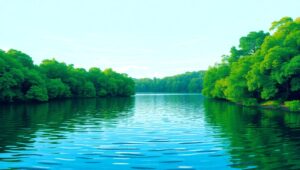 Tranquil Lake in Pointillism Style Q0A – free AI stock image