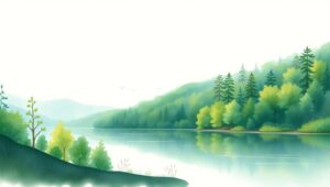 Tranquil Lake in Watercolor – free AI stock image