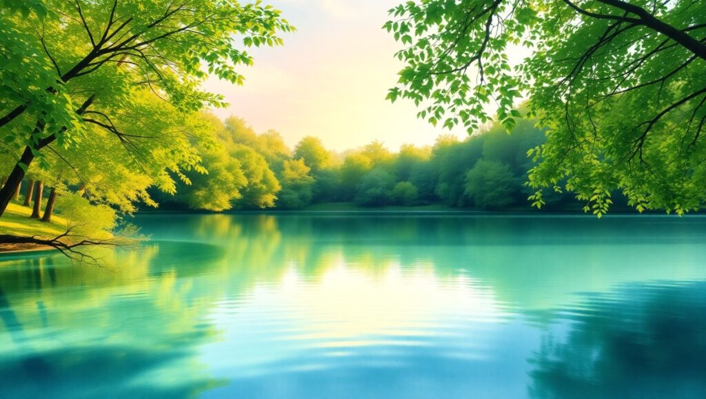 Tranquil Lake in Watercolor Style – free AI stock image