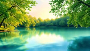 Tranquil Lake in Watercolor Style – free AI stock image