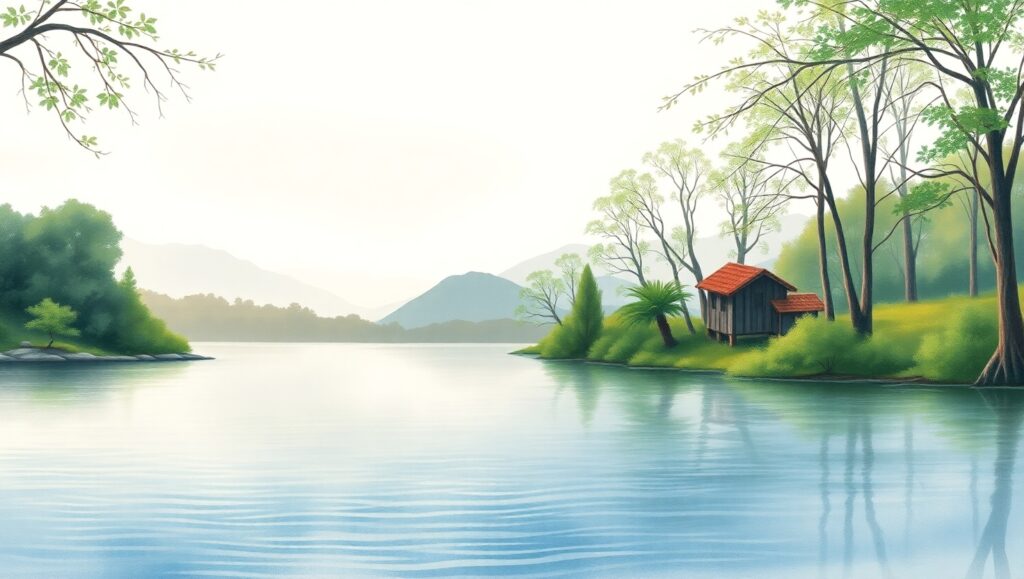 Tranquil Lake in Watercolor Style – free AI stock image