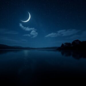 Tranquil Lake Reflecting a Midnight Sky – free AI stock image