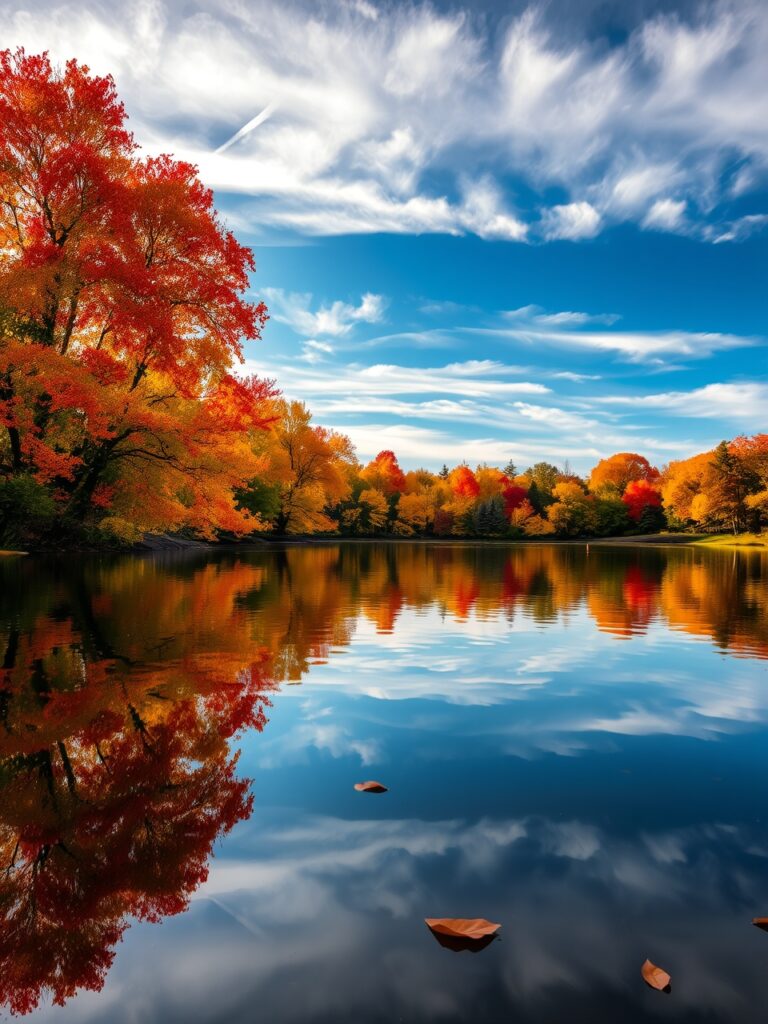Tranquil Lake Reflecting Autumn Colors – free AI stock image