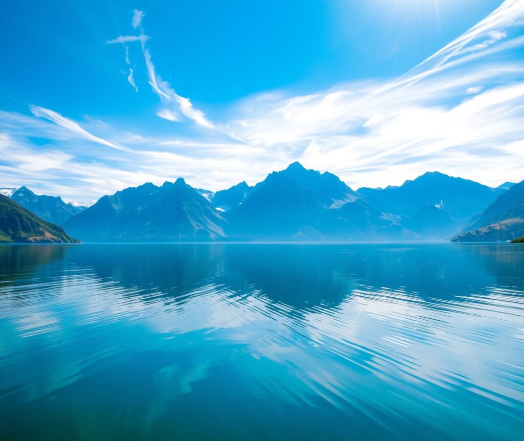 Tranquil Lake Reflecting Majestic Mountains – free AI stock image