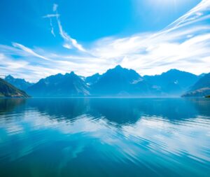 Tranquil Lake Reflecting Majestic Mountains – free AI stock image