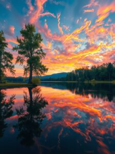 A Tranquil Lake Reflecting Mountain Peaks – free AI stock image