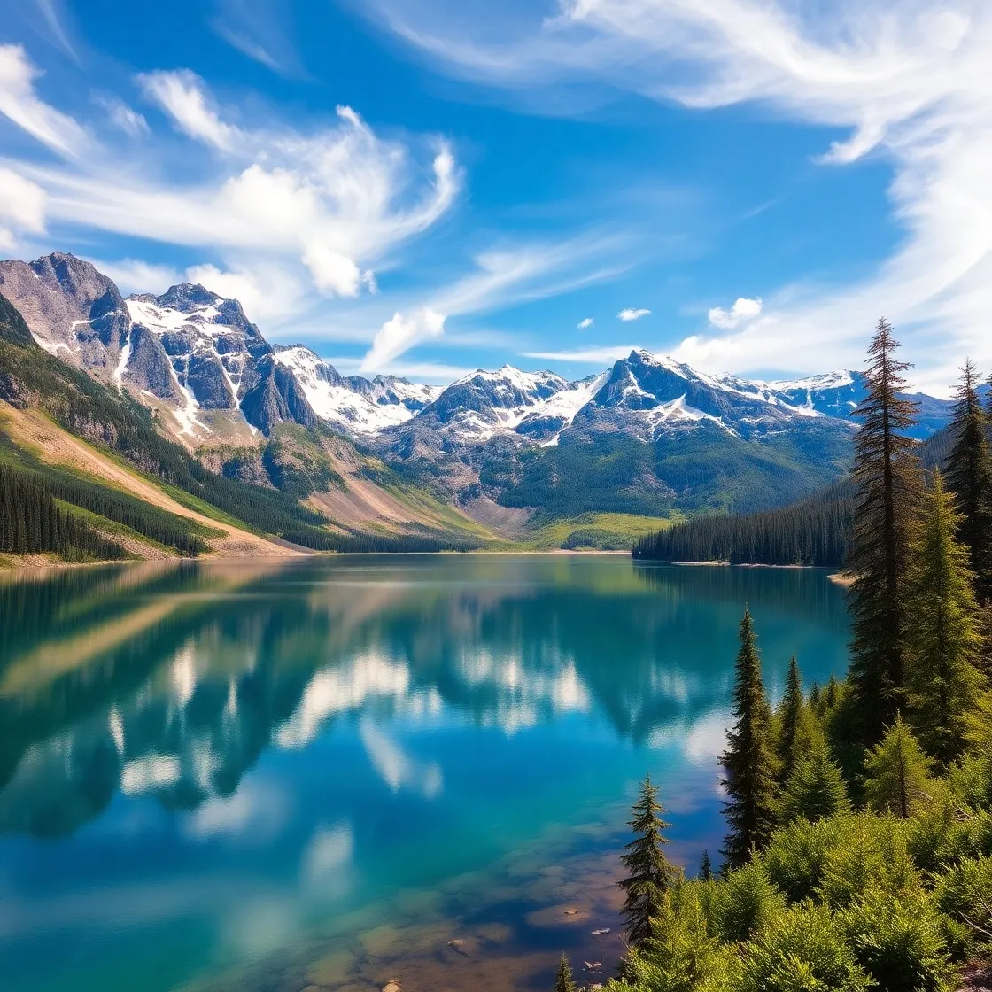 Tranquil Lake Reflecting Surrounding Mountains
