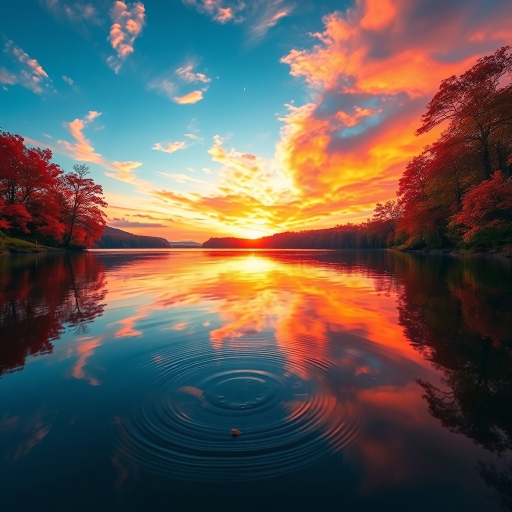 Tranquil Lake Reflecting the Autumn Sky – free AI stock image